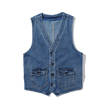 Aidase Denim Vest Men's Jacket Spring Autumn Jeans Jacket V-neck Design Korean Vest Loose Casual Fashion All-match Style Male Clothing aidase-shop